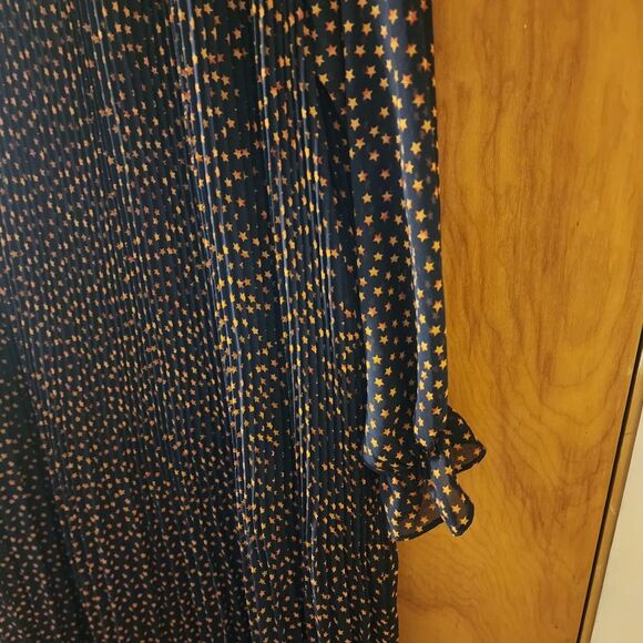 Anthropologie Lucia Navy Star Dot Pleated Dress | US 6 | Feminine Lined Y2K - Picture 7 of 14